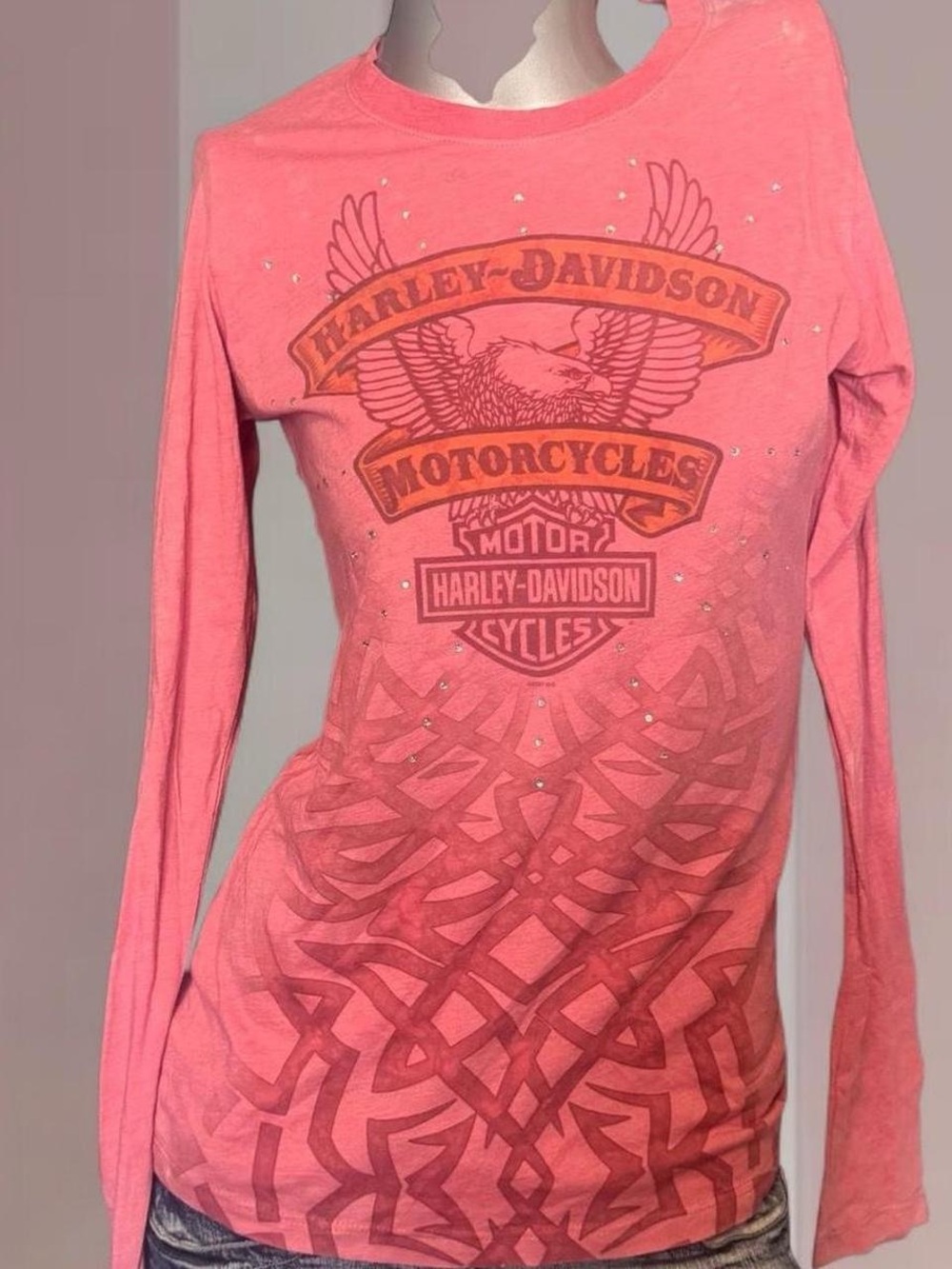 Harley-Davidson Y2K Long Sleeve Rhinestone Tee